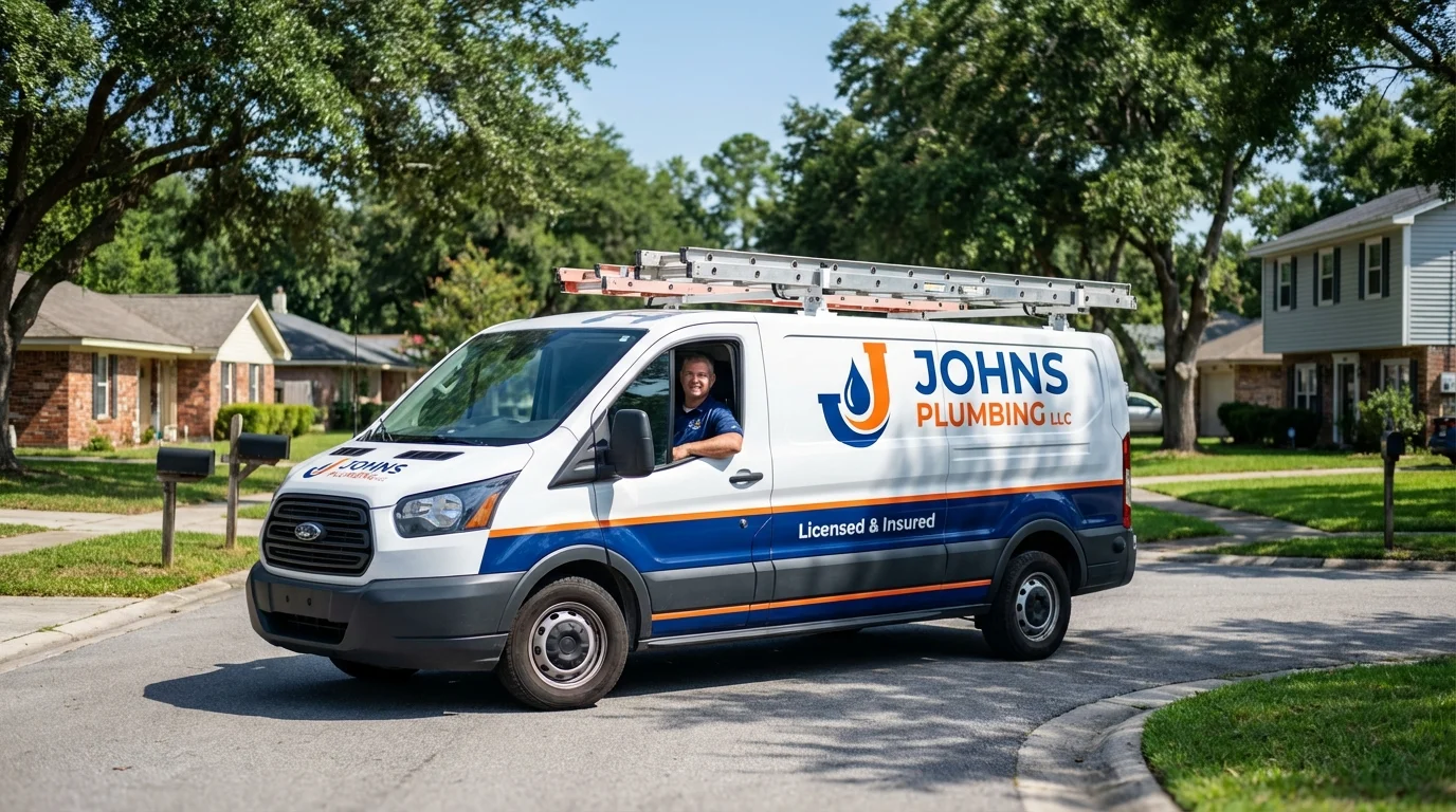 Johns Plumbing LLC service van in Plaquemine, LA