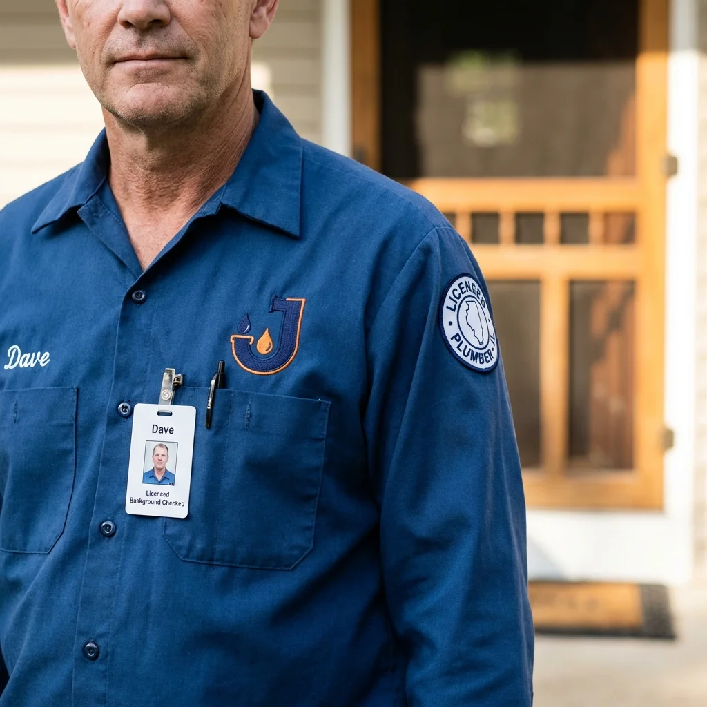Licensed plumber showing ID badge in Plaquemine, LA