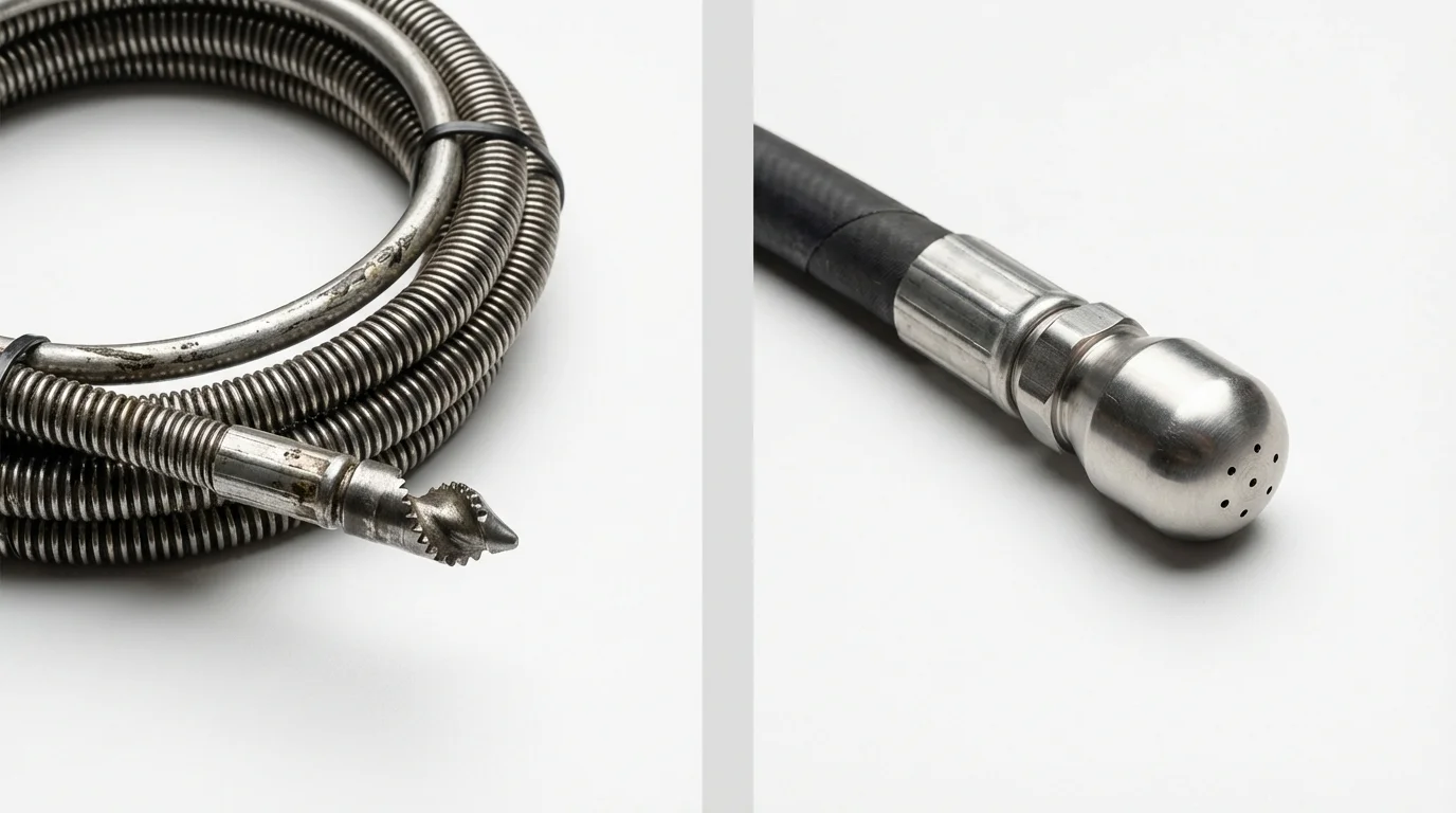 Drain snake cable and hydro jetting nozzle used for drain cleaning in Plaquemine, LA