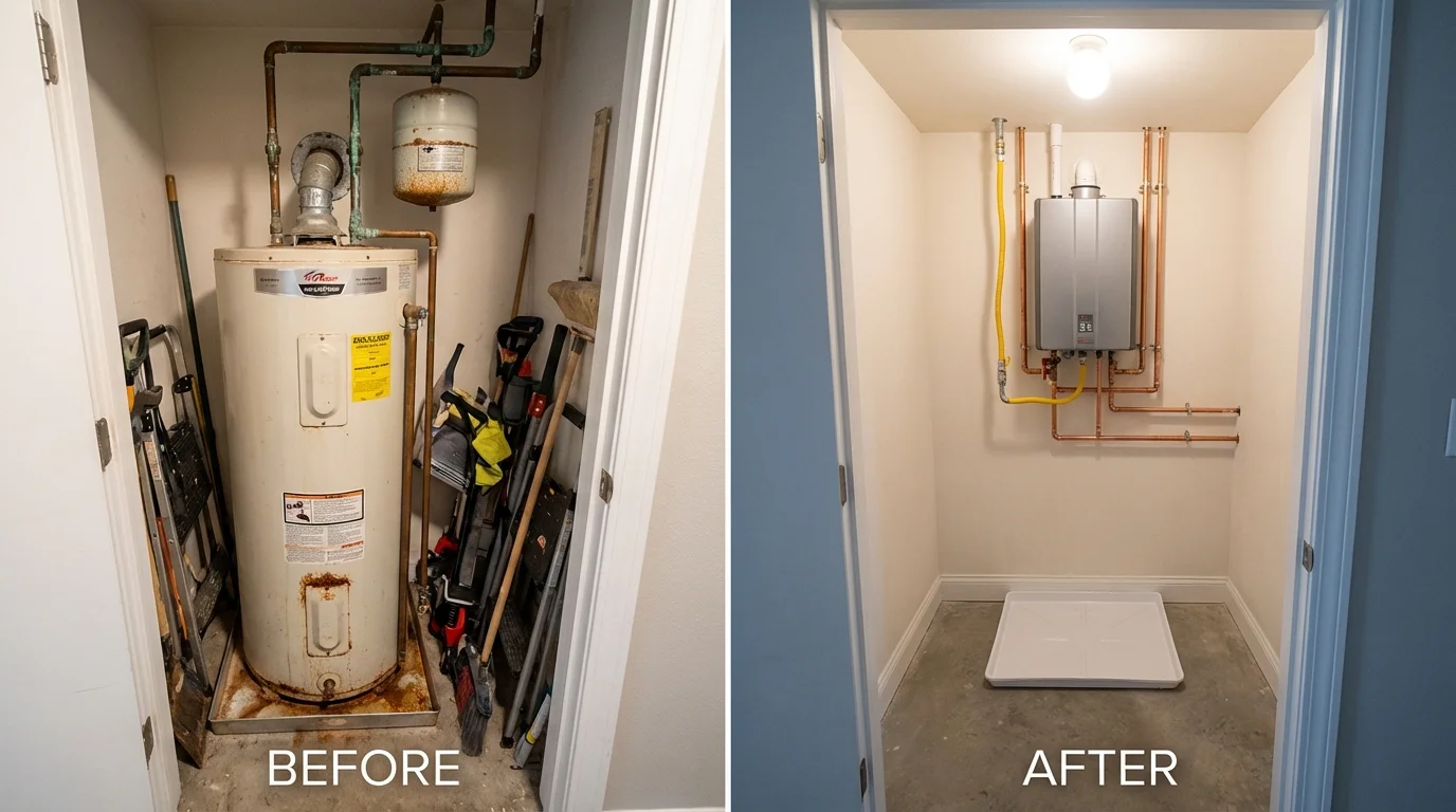 Tank water heater versus wall-mounted tankless unit comparison for Plaquemine, LA homeowners
