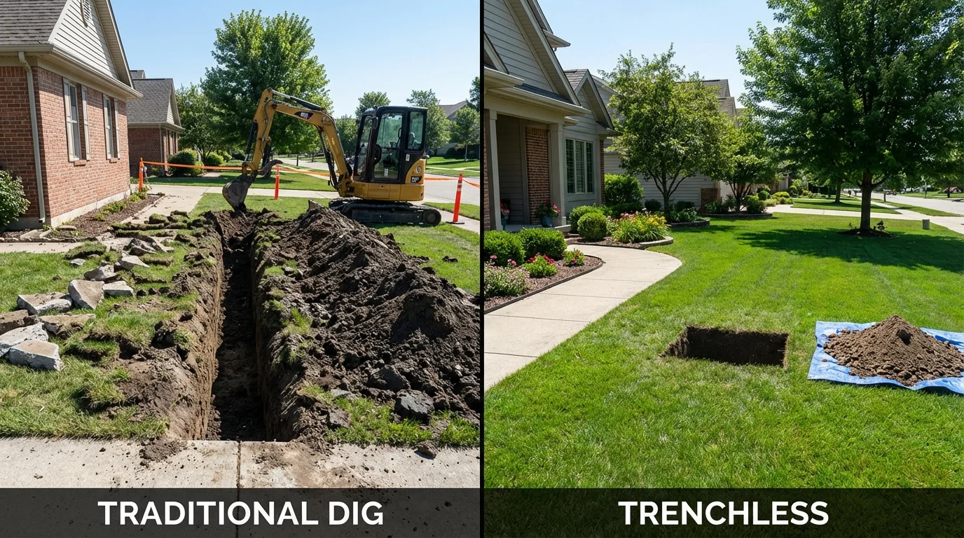 Trenchless sewer repair with minimal yard damage versus traditional excavation in Plaquemine, LA